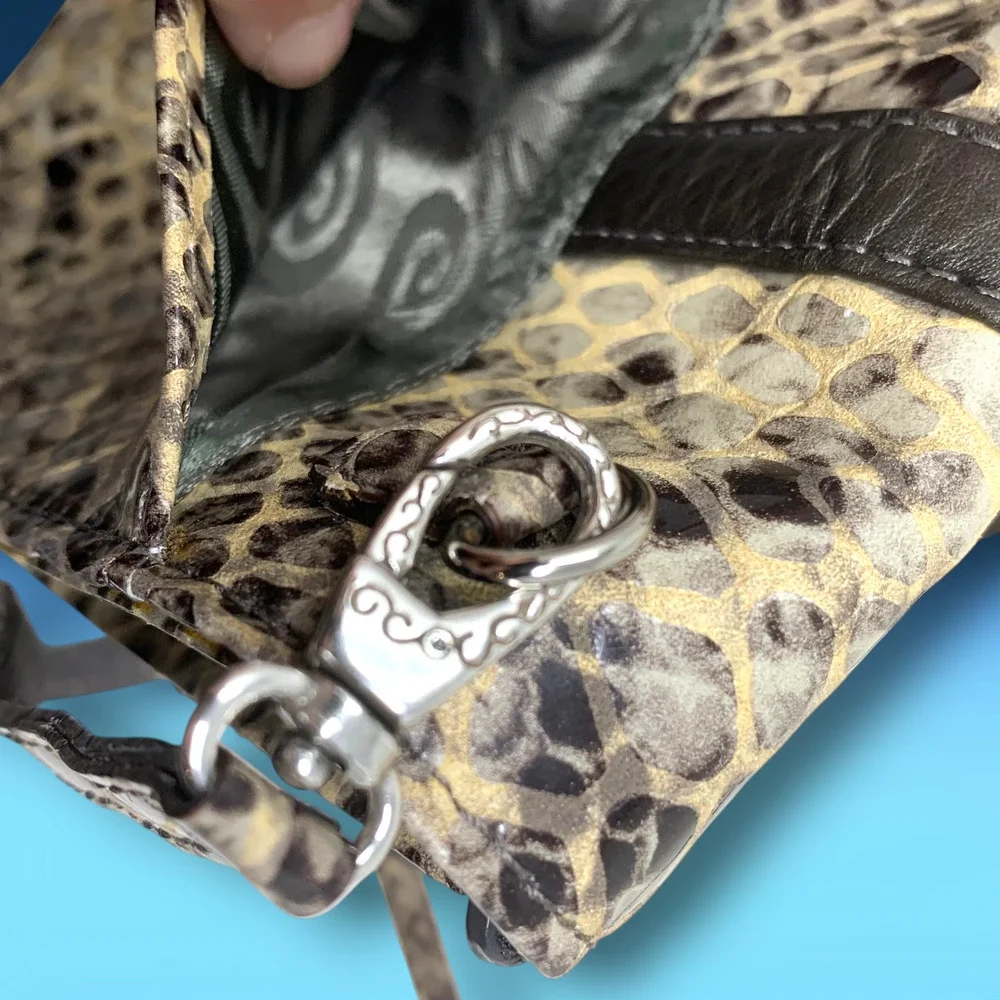 Brighton Nola Snake Embossed Leather Mini Organizer Crossbody Purse Brown Black